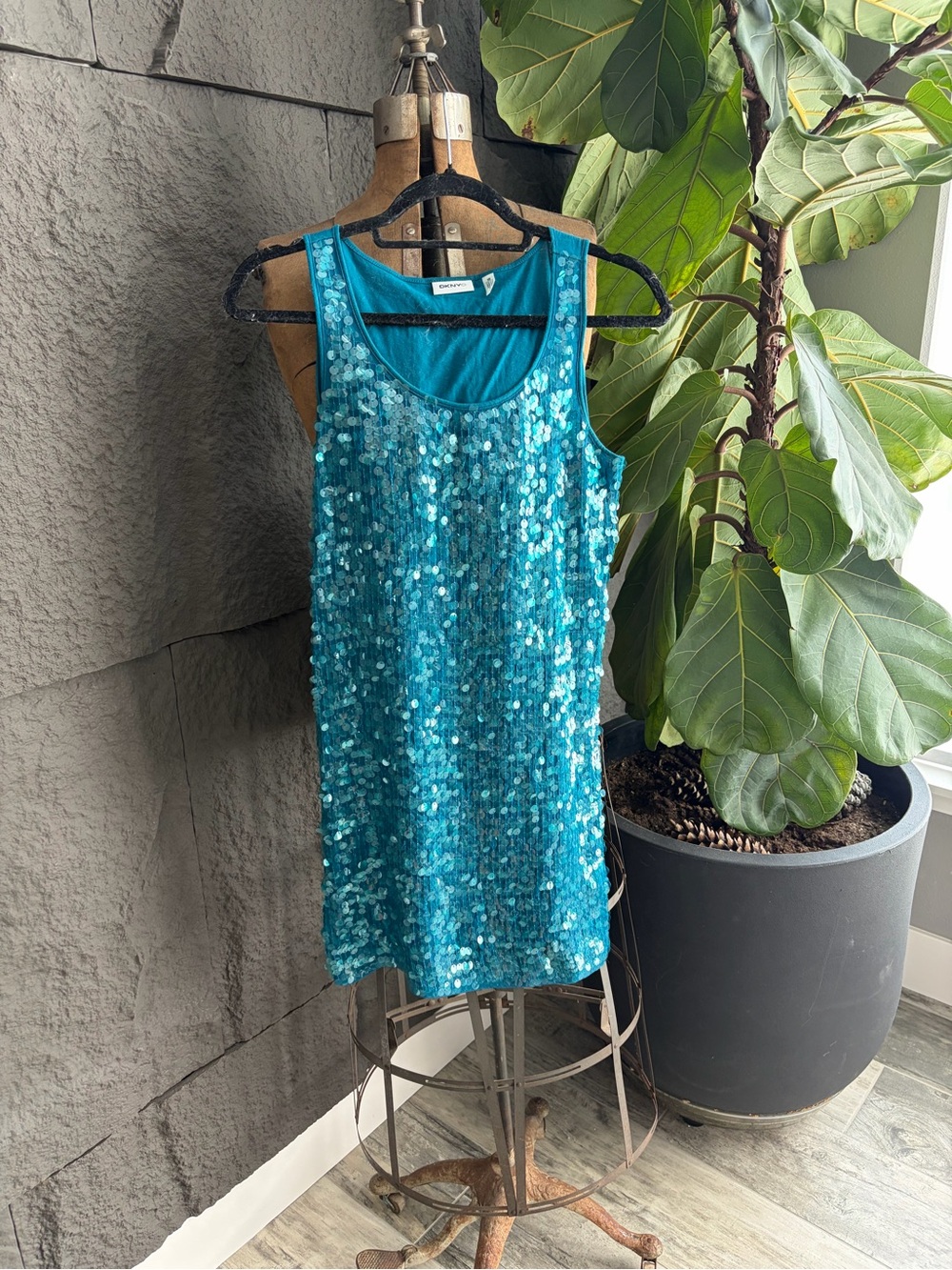 Teal Sequin Tank Dress